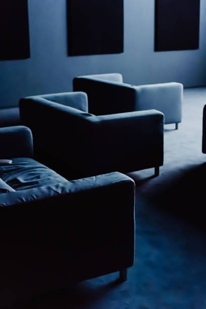 Leisure sofa in front of the blue wall