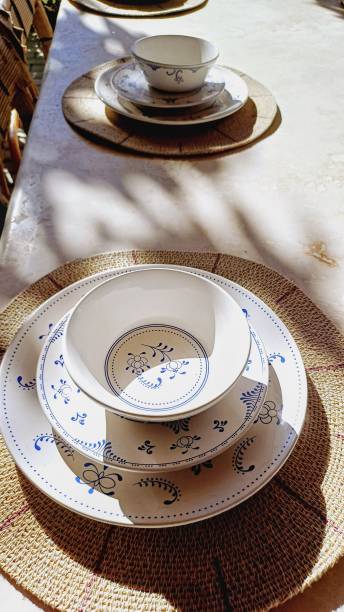 istock porcelain dinner set. dinner plates on the table. 2176717480