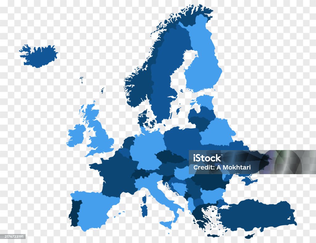 European Map Blue Simple Map Of Europe In Blue Stock Illustration - Download Image Now - Blue ...