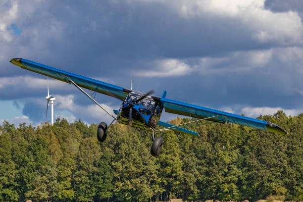istock Ultralight planes flying low over a grassy airport 2176733833