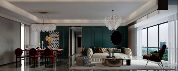 3d render of living room and dining space