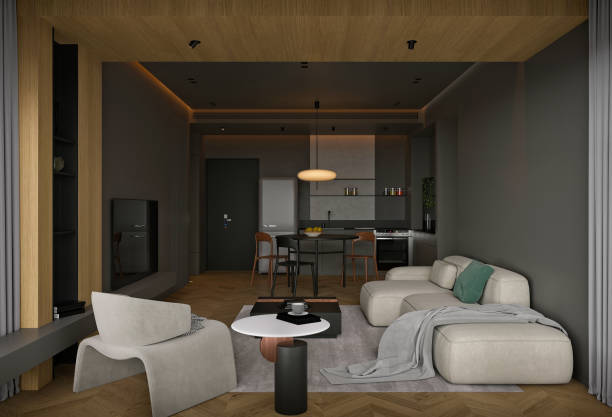 istock 3d render of living room and dining space 2176748231