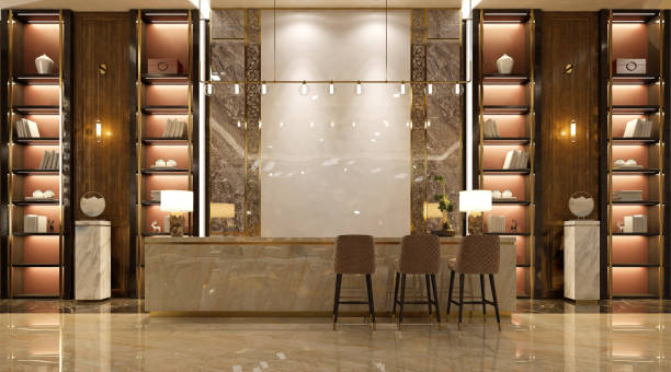 istock 3d render of luxury hotel reception lobby 2176749049