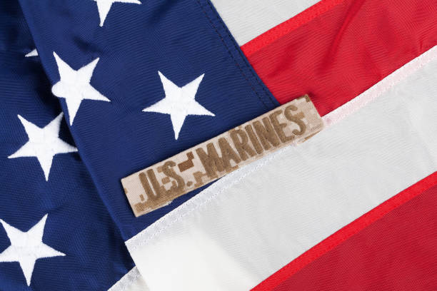 istock US MARINES Branch Tape on national USA flag 2176751204