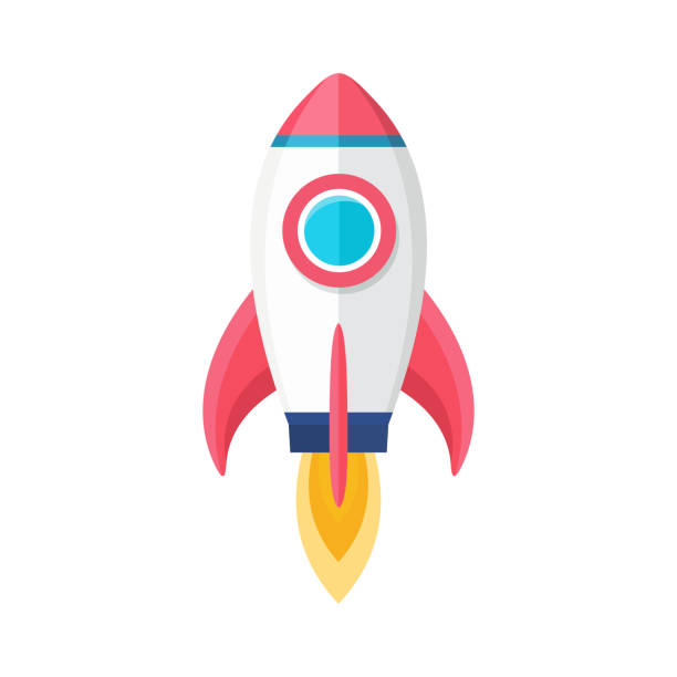 illustrations, cliparts, dessins animés et icônes de illustration de fusée colorée, voyage dans l’espace et thème de l’innovation - fusée