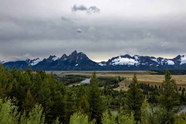 The Grand Tetons on a stormy August day from the Snake River Overlook.