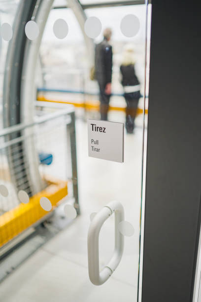istock Glass Door with White Door Knob and Pull Sign 2176772880