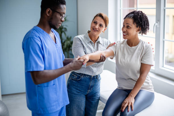 istock Healing and support in medical therapy for her arm. 2176787485