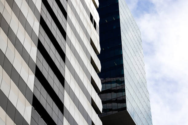 Low angle view of modern office buildings, Sydney, background with copy space, full frame horizontal composition