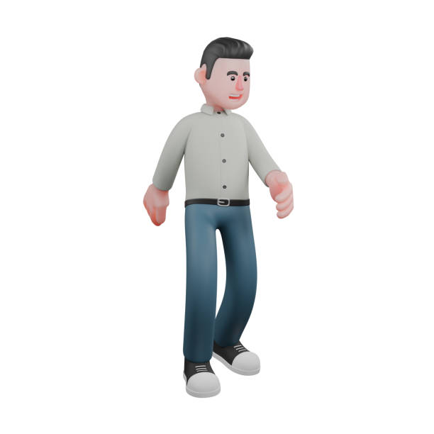 Literary Expert 3D Model. A male writer walks slightly sideways with a happy expression. Writer Cartoon
