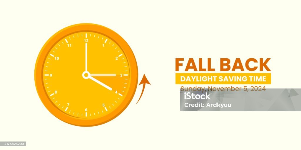 Fall Back Set Clock Daylight Saving Time End Fall Back Set Clock Back One Hour Vector Stock ...
