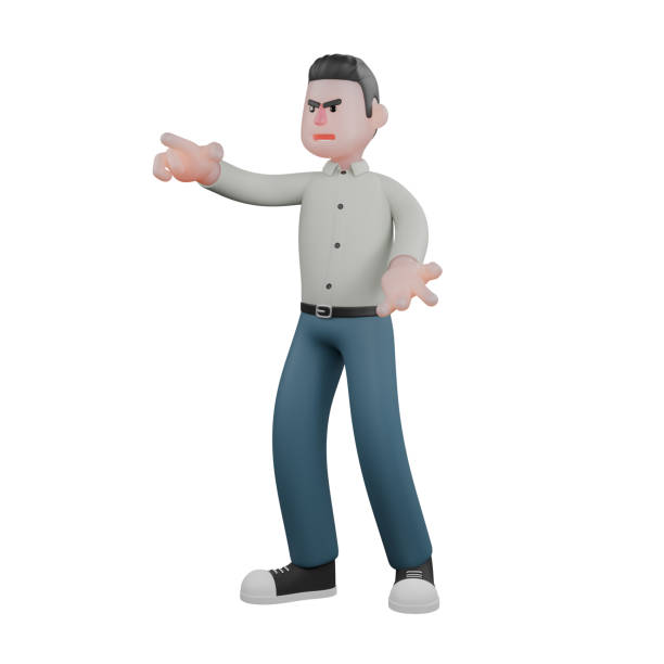 istock Male Writer 3D Cartoon. A male writer is standing with his right hand pointing forward while his left hand is slightly raised. Professional Literary 2176825432