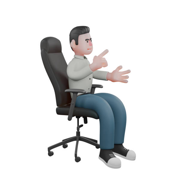 istock Writer in 3D. A male writer is sitting while pointing and explaining. Male Professional 2176826356