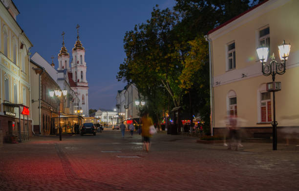 Holy Resurrection Church at night Vitebsk , Belarus .