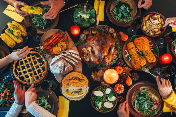 istock Above view of beautiful table for Thanksgiving 2176864686
