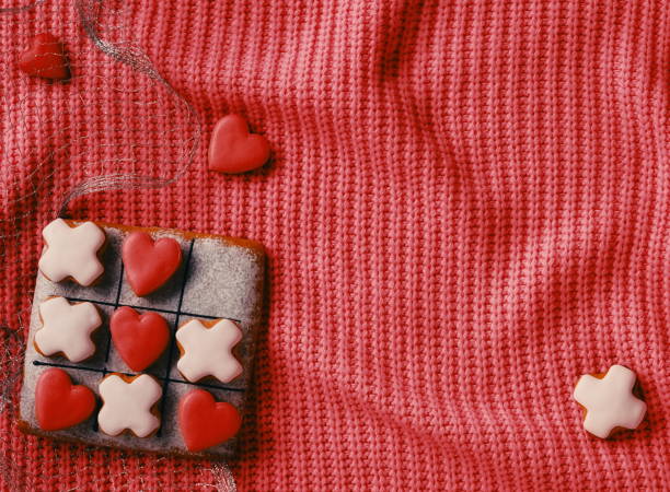 istock Valentine's Day Cookies Backdrop, Top view. Romance Decoration. Red Vertical Banner 2176865170