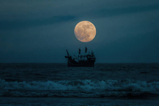 Full moon over the sea, view from the Cox's Bazar beach