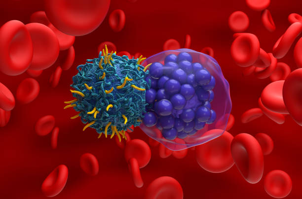 CAR T cell therapy in Diffuse large B-cell lymphoma (DLBCL) - closeup view 3d illustration stock photo