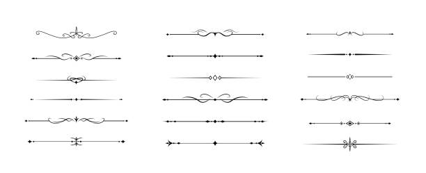 illustrazioni stock, clip art, cartoni animati e icone di tendenza di set of vintage decorative lines. text dividers. line border. lines separators, borders, vintage dividers, underline elements. vector illustration - compasso