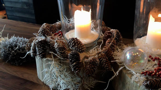 istock Glass candle holder with pine cones for Christmas decorations 2176876110