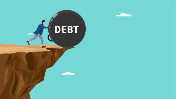 istock pay off business debt, reduce the burden of obligations, deficit or borrowing due, managing debt, responsibility to pay debtor, businessman pushes the debt burden ball into the canyon 2176876850