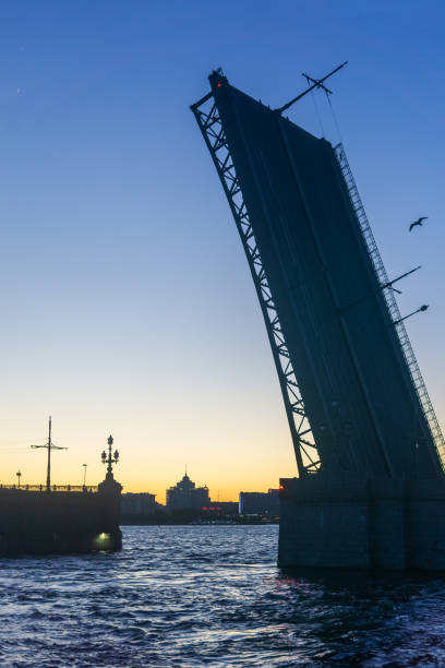 Saint-Petersburg, Russia - June 19, 2024: raised Liteyny Bridge on a white night