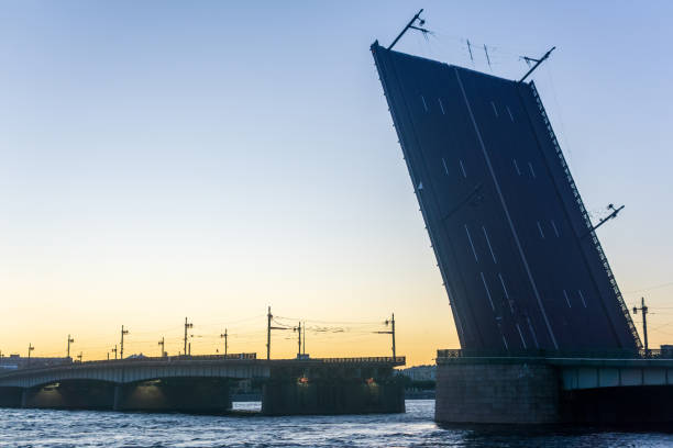 Saint-Petersburg, Russia - June 19, 2024: raised Liteyny Bridge on a white night