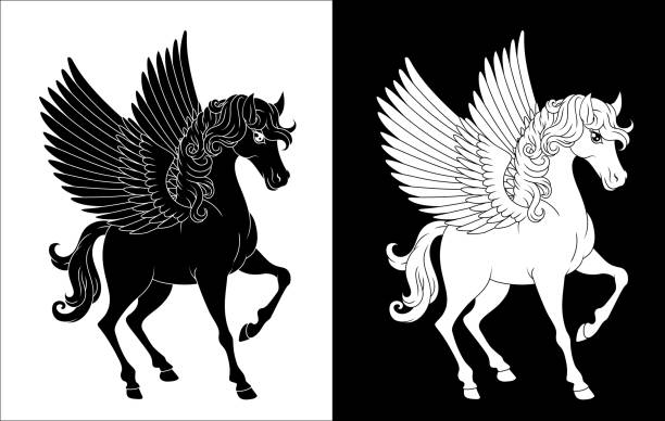Pegasus Wings Horse Cartoon Animal Illustration A Pegasus horse with wings cartoon mythological animal from Greek myth illustration pony wings stock illustrations