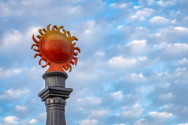 hindu holy god sun idol with bright blue sky background at evening