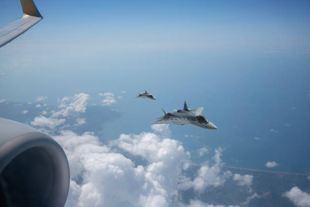istock SU-57 Jet fighters from commercial airplane window. 2176890574