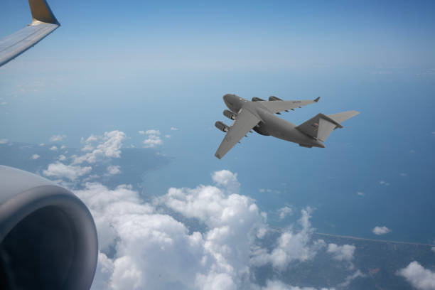 US Air Force Boeing C-17 Globemaster III transport aircraft. USAF Boeing McDonnell Douglas C-17 jet transport airlifter.