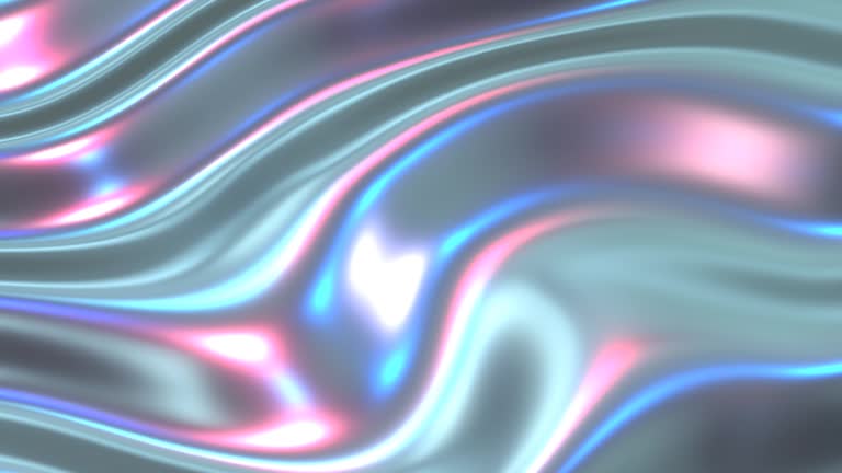 Silver 3D abstract graphics background animation, silver material, bright moving waves shiny and glossy metallic silk animation.