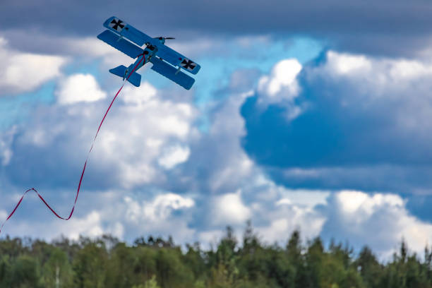 Models of light biplanes from World War II and World War II, simulation of air combat of flying models