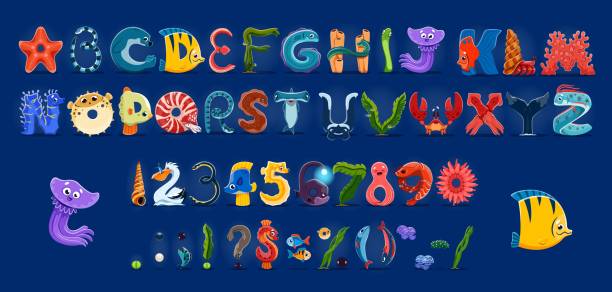 istock Sea animal alphabet, underwater font, ocean type 2176903288