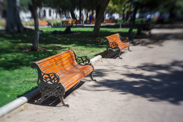 The elegant Parque Forestal park with autumn leaves trees in Santiago de Chile