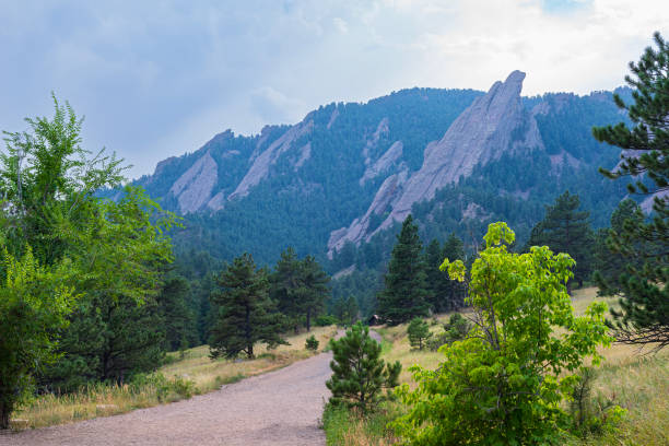 footpath along chautauqua trailhead and flatiron mountains outside boulder colorado