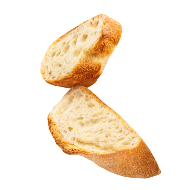 istock Flying  Bread slices  isolated on white background. Splash of bread toasts Top view. Flat lay. 2176913983