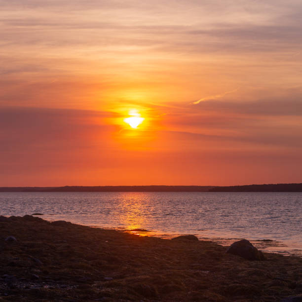 istock Smokey Sunset in Maine Caused Distorted Sun Effect 2176928069