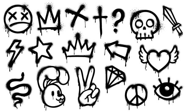 ilustrații de stoc cu vopsea spray graffiti, elemente de cerneală grunge - graffiti