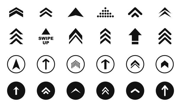 ilustrações, clipart, desenhos animados e ícones de swipe icon set. swipe up arrow icons. arrow buttons for social media. scroll pictogram. web icons. vector illustration. - sinal de seta