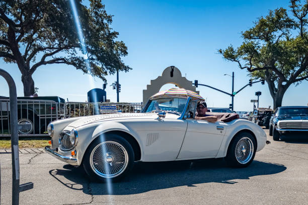 1964 Austin Healey Sebring 5000 MX Convertible Gulfport, MS - October 02, 2023: High perspective side view of a 1964 Austin Healey Sebring 5000 MX Convertible at a local car show. gulfport florida photos stock pictures, royalty-free photos & images