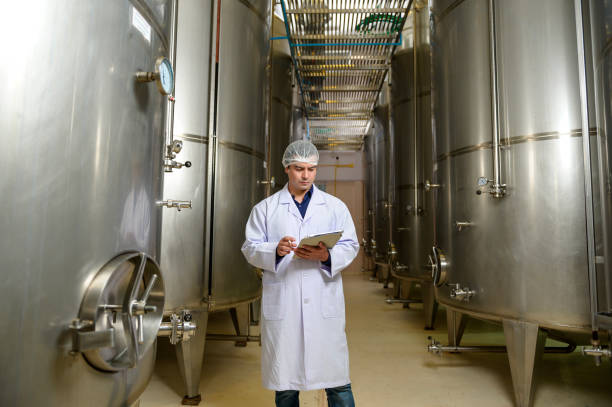 istock Professional winemaker controlling wine making process and quality at winery factory 2176940173