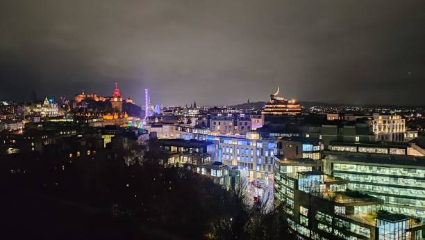 istock Night View of Illuminated Cityscape with Historic Castle 2176942308