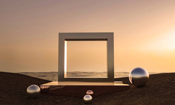 istock Gate, glossy portal with empty podium. 3d render illustration. 2176942537