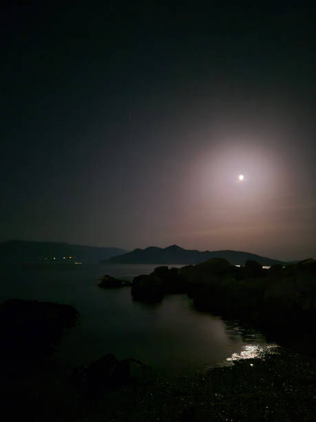 Full moon over the sea, island of Krk, Croatia.