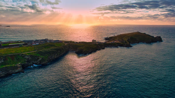 istock Aerial Coastal Sunset View in Newquay, Cornwall. 2176963852