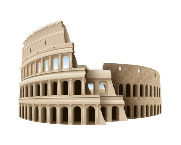 Vintage Realistic Roman Colosseum on Transparent Background.  Travel Concept