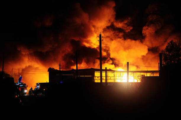 istock Large blaze at burning industrial building 2176971002