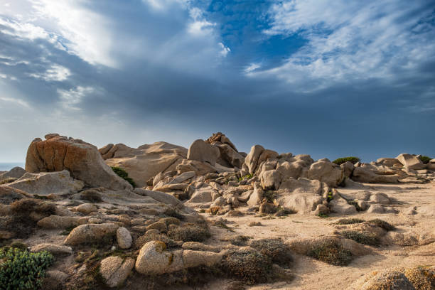 Giant rocks animal like over sea cliffs of Capo Testa in northern Sardinia region, Italy