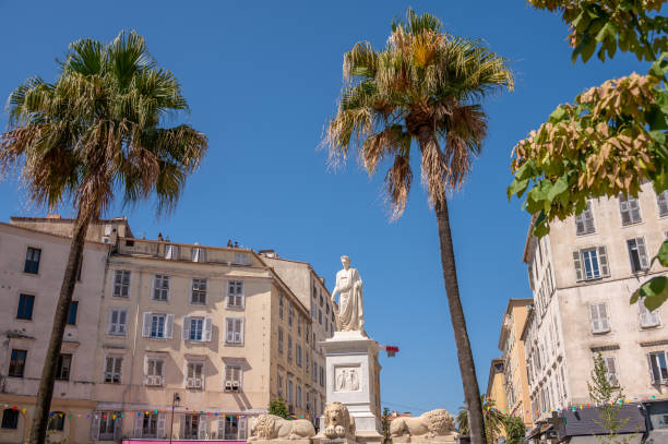 Ajaccio, France - August 8, 2024: Statue of Napoleon in Ajaccio, Corsica. It dates from 1827 and is by the Corsican sculptor Maglioli.